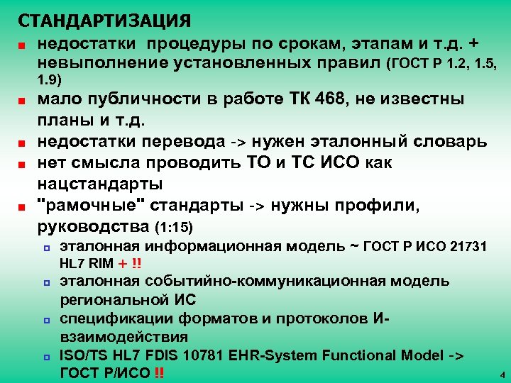 СТАНДАРТИЗАЦИЯ ¢ недостатки процедуры по срокам, этапам и т. д. + невыполнение установленных правил