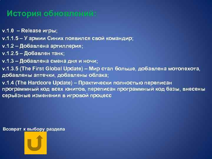 История обновлений: v. 1. 0 – Release игры; v. 1. 1. 5 – У