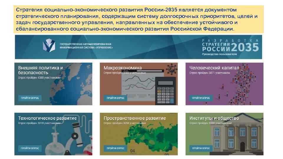 Стратегия социально-экономического развития России-2035 является документом стратегического планирования, содержащим систему долгосрочных приоритетов, целей и