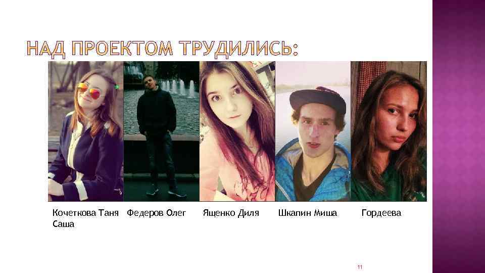 Кочеткова Таня Федеров Олег Саша Ященко Диля Шкапин Миша Гордеева 11 