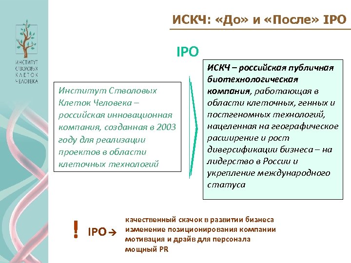 ИСКЧ: «До» и «После» IPO Институт Стволовых Клеток Человека – российская инновационная компания, созданная