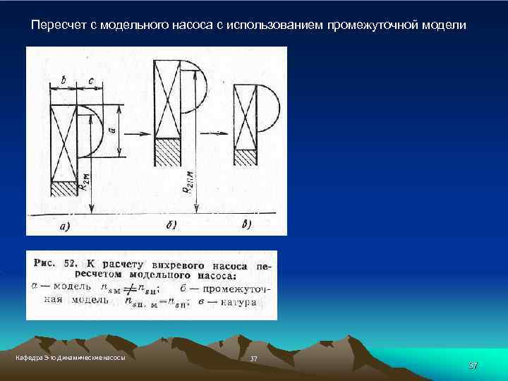 Пересчет с модельного насоса с использованием промежуточной модели Кафедра Э-10 Динамические насосы 37 37