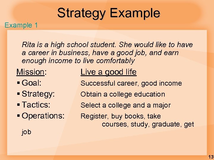 Strategy Example 1 Rita is a high school student. She would like to have