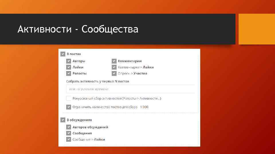Активности - Сообщества 
