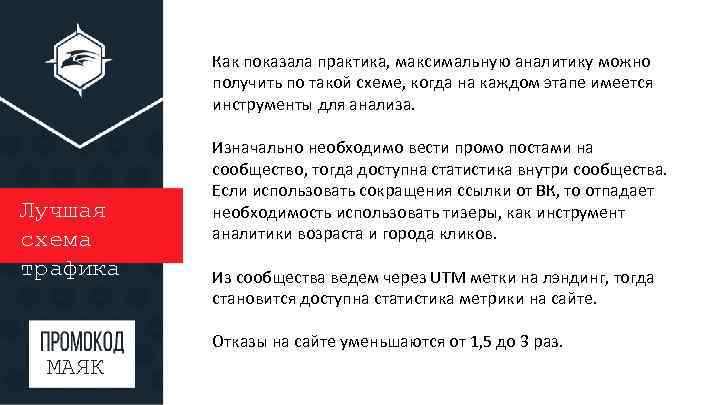 Как показала практика, максимальную аналитику можно получить по такой схеме, когда на каждом этапе