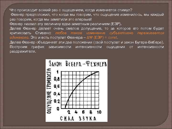 Что происходит всякий раз с ощущением, когда изменяется стимул? Фехнер предположил, что когда мы