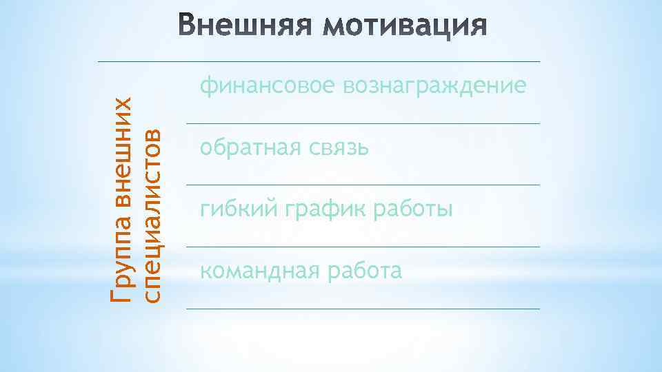 Группа внешних специалистов финансовое вознаграждение обратная связь гибкий график работы командная работа 