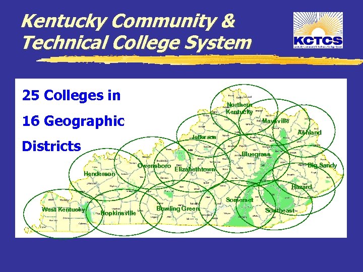 Kentucky Community & Technical College System 25 Colleges in Northern Kentucky 16 Geographic Maysville