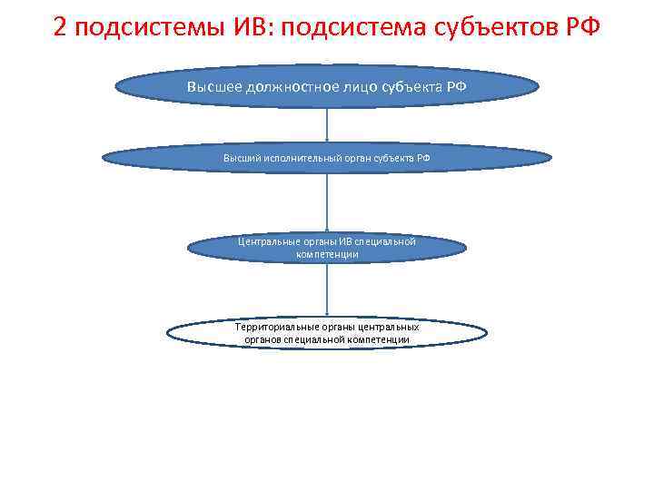 2 подсистемы ИВ: подсистема субъектов РФ Высшее должностное лицо субъекта РФ Высший исполнительный орган