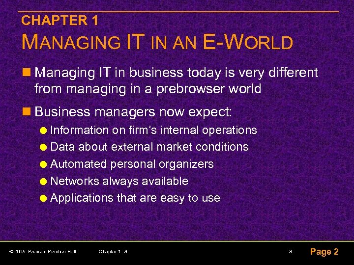 CHAPTER 1 MANAGING IT IN AN E-WORLD n Managing IT in business today is