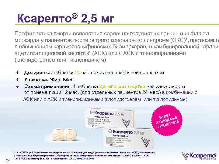 Ксарелто® 2, 5 мг Профилактика смерти вследствие сердечно-сосудистых причин и инфаркта миокарда у пациентов