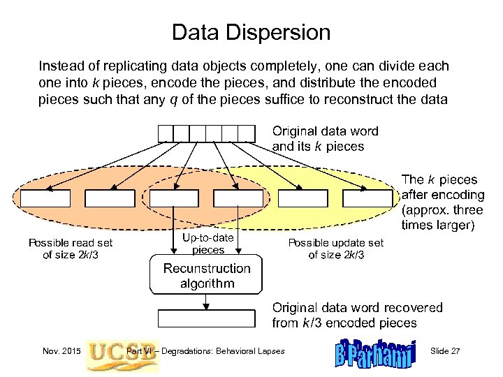Data Dispersion Instead of replicating data objects completely, one can divide each one into
