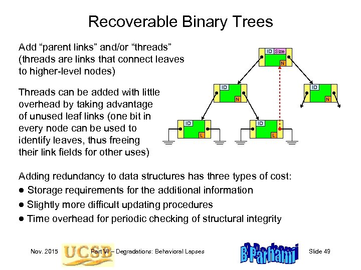 Recoverable Binary Trees Add “parent links” and/or “threads” (threads are links that connect leaves