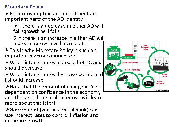 Monetary Policy ØBoth consumption and investment are important parts of the AD identity ØIf