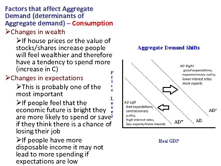 Factors that affect Aggregate Demand (determinants of Aggregate demand) – Consumption ØChanges in wealth