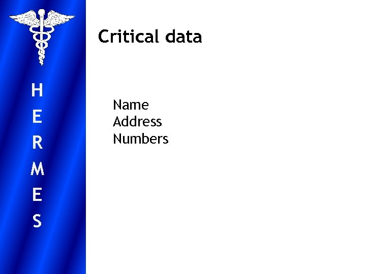 Critical data H E R M E S Name Address Numbers 