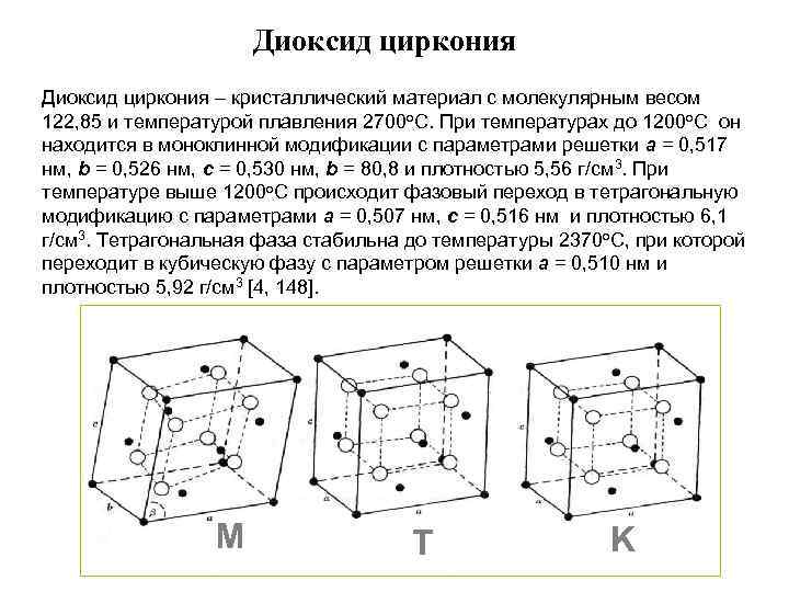 Диоксид циркония – кристаллический материал с молекулярным весом 122, 85 и температурой плавления 2700