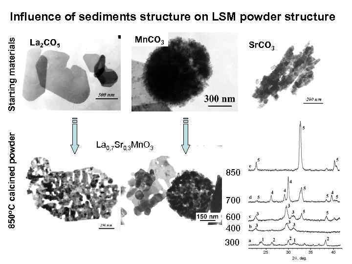 850 o. C calcined powder Starting materials Influence of sediments structure on LSM powder