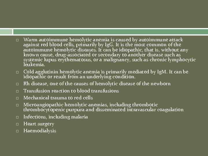  Warm autoimmune hemolytic anemia is caused by autoimmune attack against red blood cells,