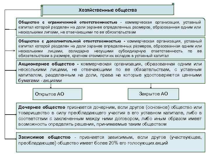 Хозяйственные общества схема