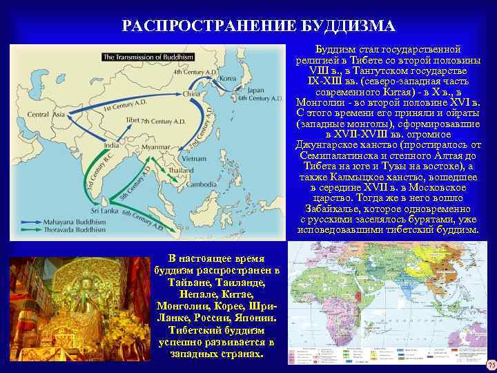 РАСПРОСТРАНЕНИЕ БУДДИЗМА Буддизм стал государственной религией в Тибете со второй половины VIII в. ,