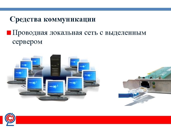 Средства коммуникации Проводная локальная сеть с выделенным сервером 