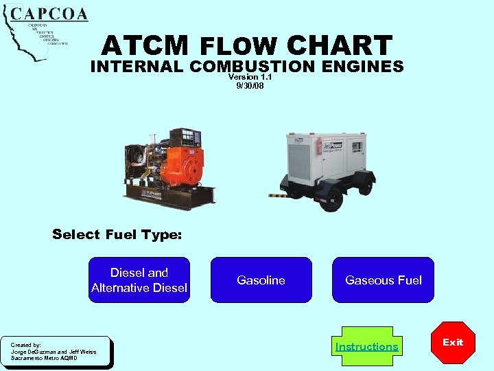 ATCM FLOW CHART INTERNAL COMBUSTION ENGINES Version 1. 1 9/30/08 Select Fuel Type: Diesel