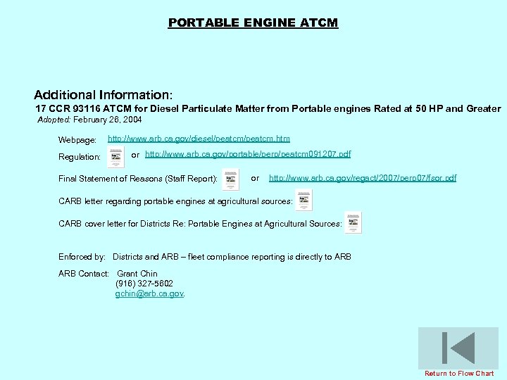 PORTABLE ENGINE ATCM Additional Information: 17 CCR 93116 ATCM for Diesel Particulate Matter from
