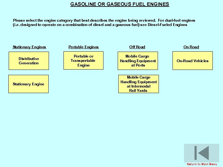 GASOLINE OR GASEOUS FUEL ENGINES Please select the engine category that best describes the