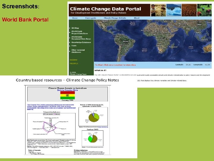 Screenshots: World Bank Portal 
