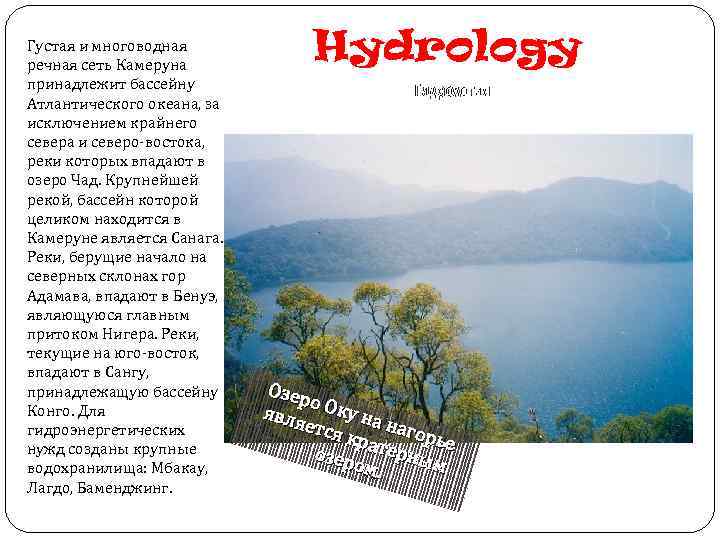 Густая и многоводная речная сеть Камеруна принадлежит бассейну Атлантического океана, за исключением крайнего севера
