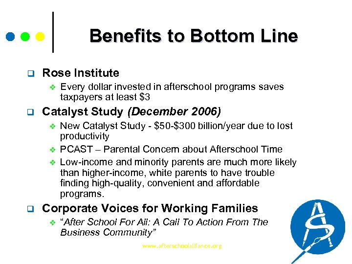 Benefits to Bottom Line q Rose Institute v q Catalyst Study (December 2006) v