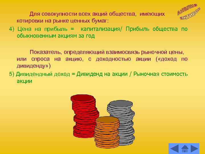 Для совокупности всех акций общества, имеющих котировки на рынке ценных бумаг: 4) Цена на