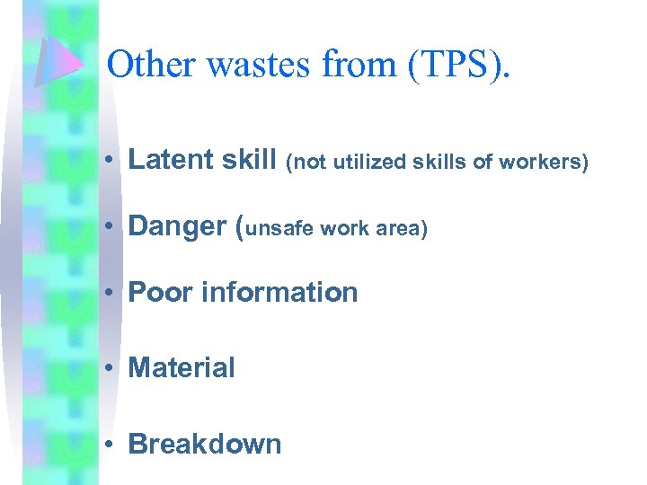 Other wastes from (TPS). • Latent skill (not utilized skills of workers) • Danger