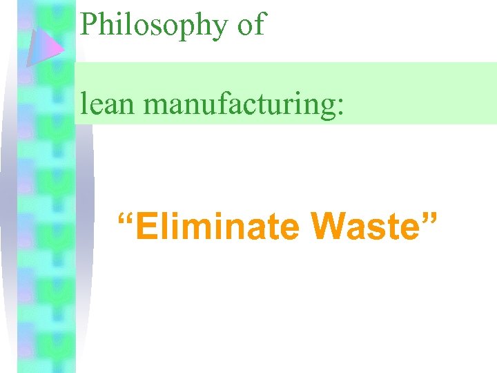 Philosophy of lean manufacturing: “Eliminate Waste” 