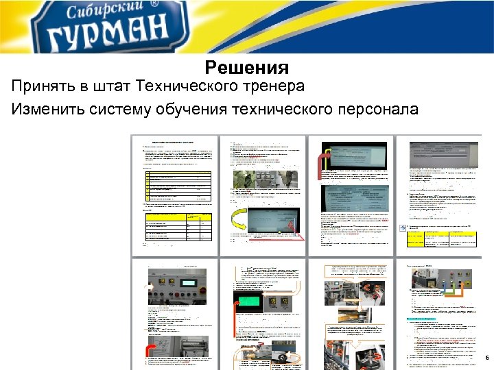 Решения Принять в штат Технического тренера Изменить систему обучения технического персонала 5 
