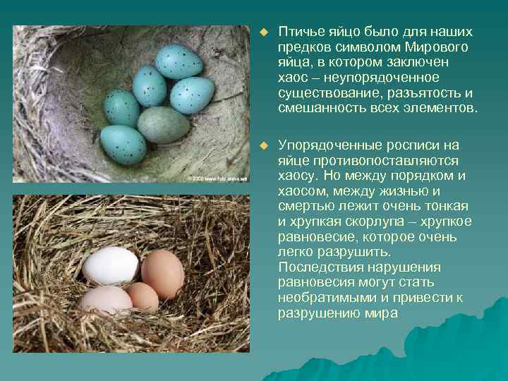 u Птичье яйцо было для наших предков символом Мирового яйца, в котором заключен хаос