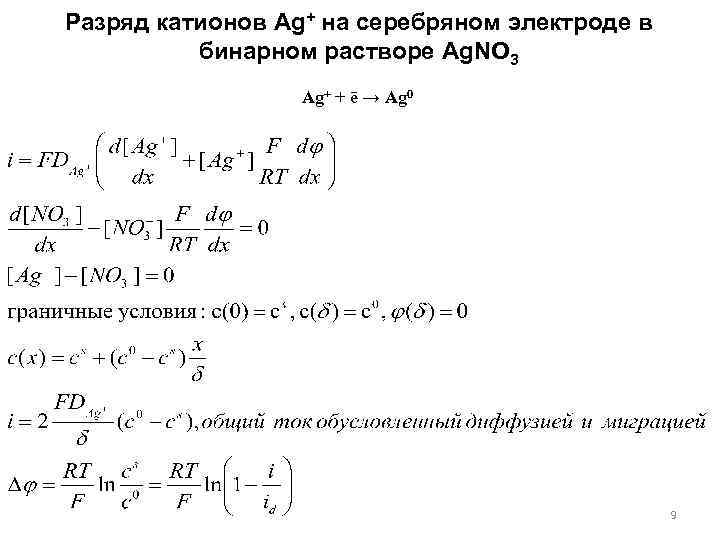 Разряд катионов Ag+ на серебряном электроде в бинарном растворе Ag. NO 3 Ag+ +