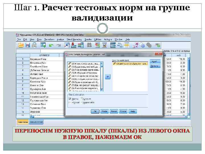Шаг 1. Расчет тестовых норм на группе валидизации ПЕРЕНОСИМ НУЖНУЮ ШКАЛУ (ШКАЛЫ) ИЗ ЛЕВОГО