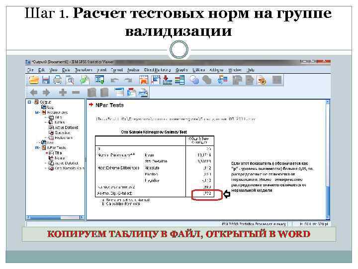 Шаг 1. Расчет тестовых норм на группе валидизации КОПИРУЕМ ТАБЛИЦУ В ФАЙЛ, ОТКРЫТЫЙ В