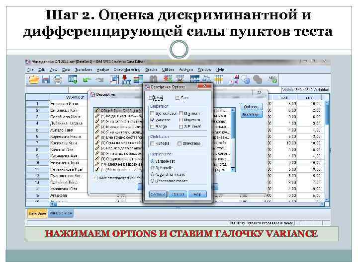 Шаг 2. Оценка дискриминантной и дифференцирующей силы пунктов теста НАЖИМАЕМ OPTIONS И СТАВИМ ГАЛОЧКУ