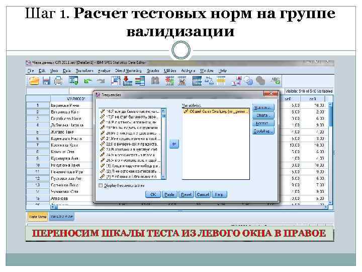 Шаг 1. Расчет тестовых норм на группе валидизации ПЕРЕНОСИМ ШКАЛЫ ТЕСТА ИЗ ЛЕВОГО ОКНА