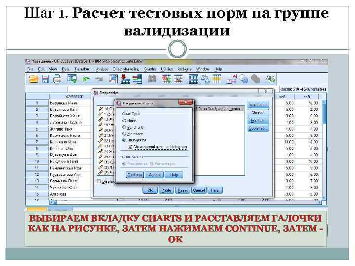 Шаг 1. Расчет тестовых норм на группе валидизации ВЫБИРАЕМ ВКЛАДКУ CHARTS И РАССТАВЛЯЕМ ГАЛОЧКИ