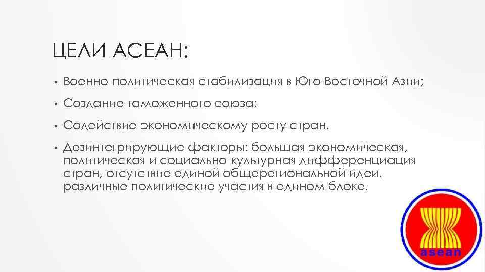 Ассоциация государств юго восточной азии асеан презентация