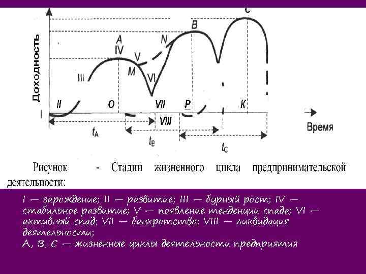 I — зарождение; II — развитие; III — бурный рост; IV — стабильное развитие;