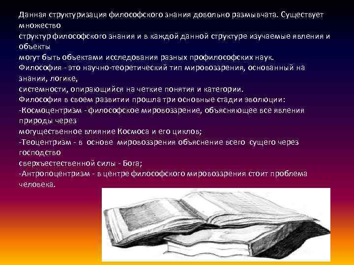 Данная структуризация философского знания довольно размывчата. Существует множество структур философского знания и в каждой