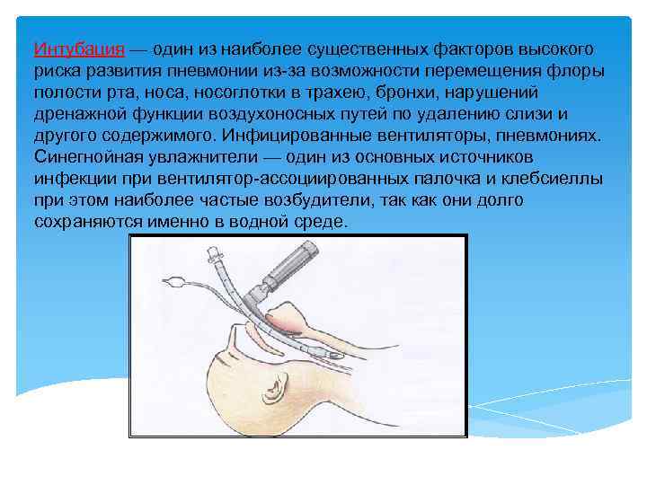 Интубация — один из наиболее существенных факторов высокого риска развития пневмонии из-за возможности перемещения