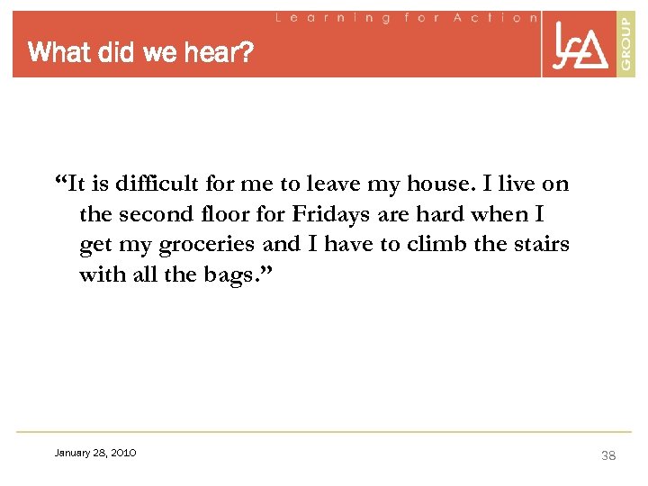 What did we hear? “It is difficult for me to leave my house. I