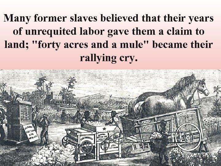 Many former slaves believed that their years of unrequited labor gave them a claim