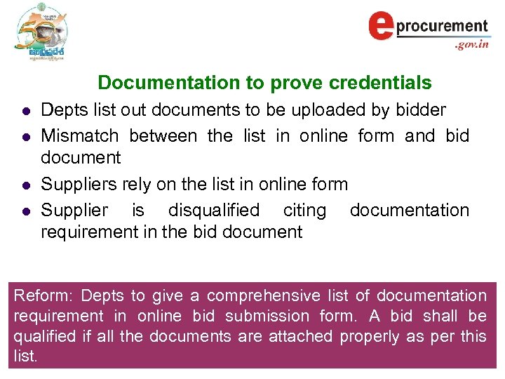 Documentation to prove credentials l l Depts list out documents to be uploaded by